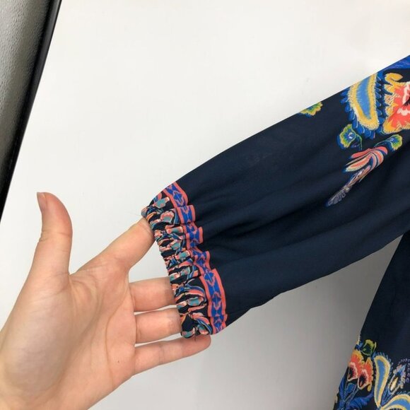Jealous Tomato navy coral boho printed off shoulder blouse XS - Picture 8 of 11